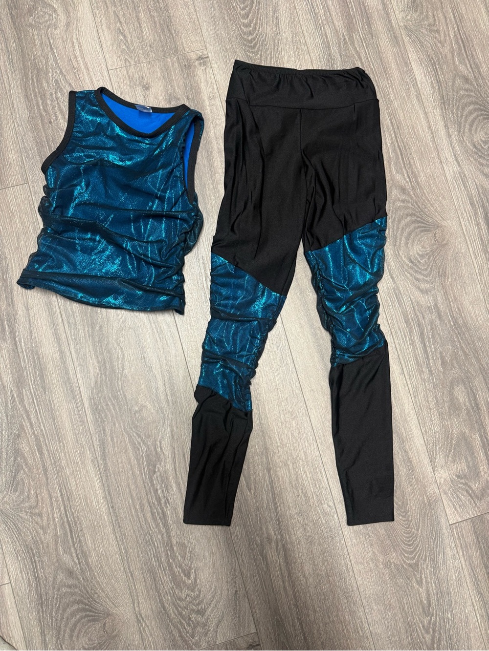 Girls Teal Shimmer Dance Tank & Legging Set - Kids Costume